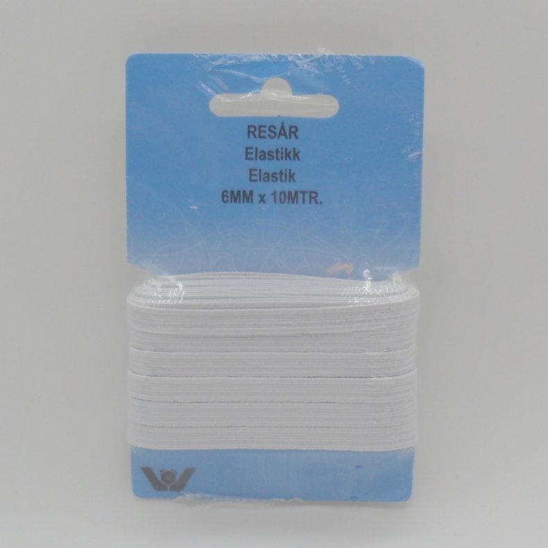 Flad Elastik 6mm -  Hvid