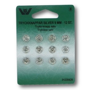Trykknap 9mm - S�lv til P�syning