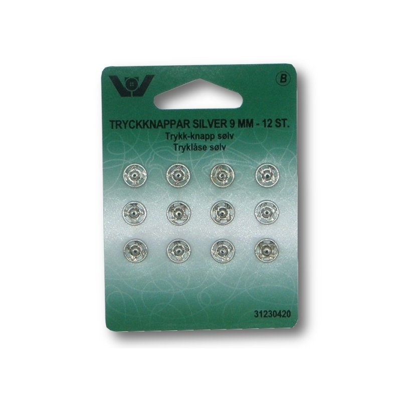 Trykknap 9mm - S�lv til P�syning