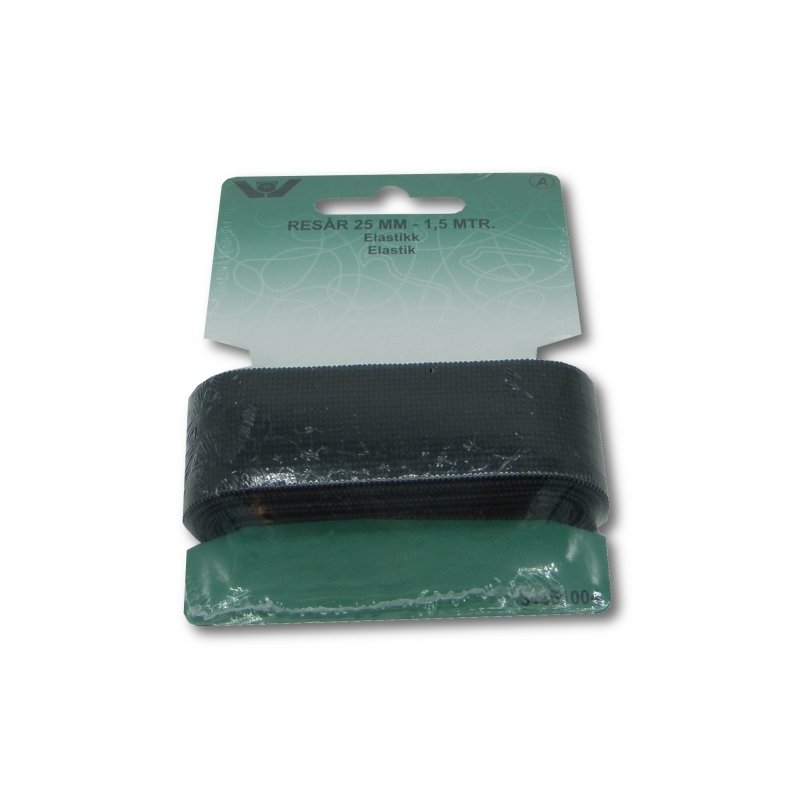Flad Elastik 25mm -  Sort