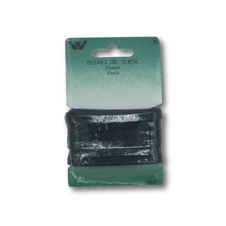 Flad Elastik 6mm -  Sort